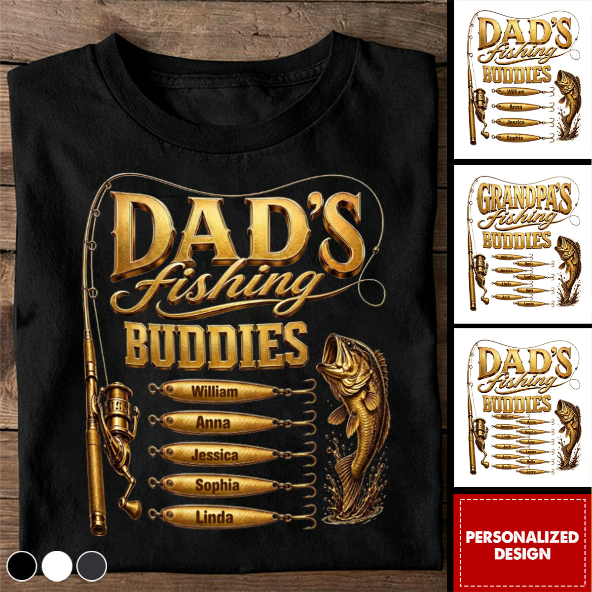 Personalized Fishing Theme Shirt - Father's Day Gift for Dad, Papa, Grandpa, Daddy, Fishing Enthusiast