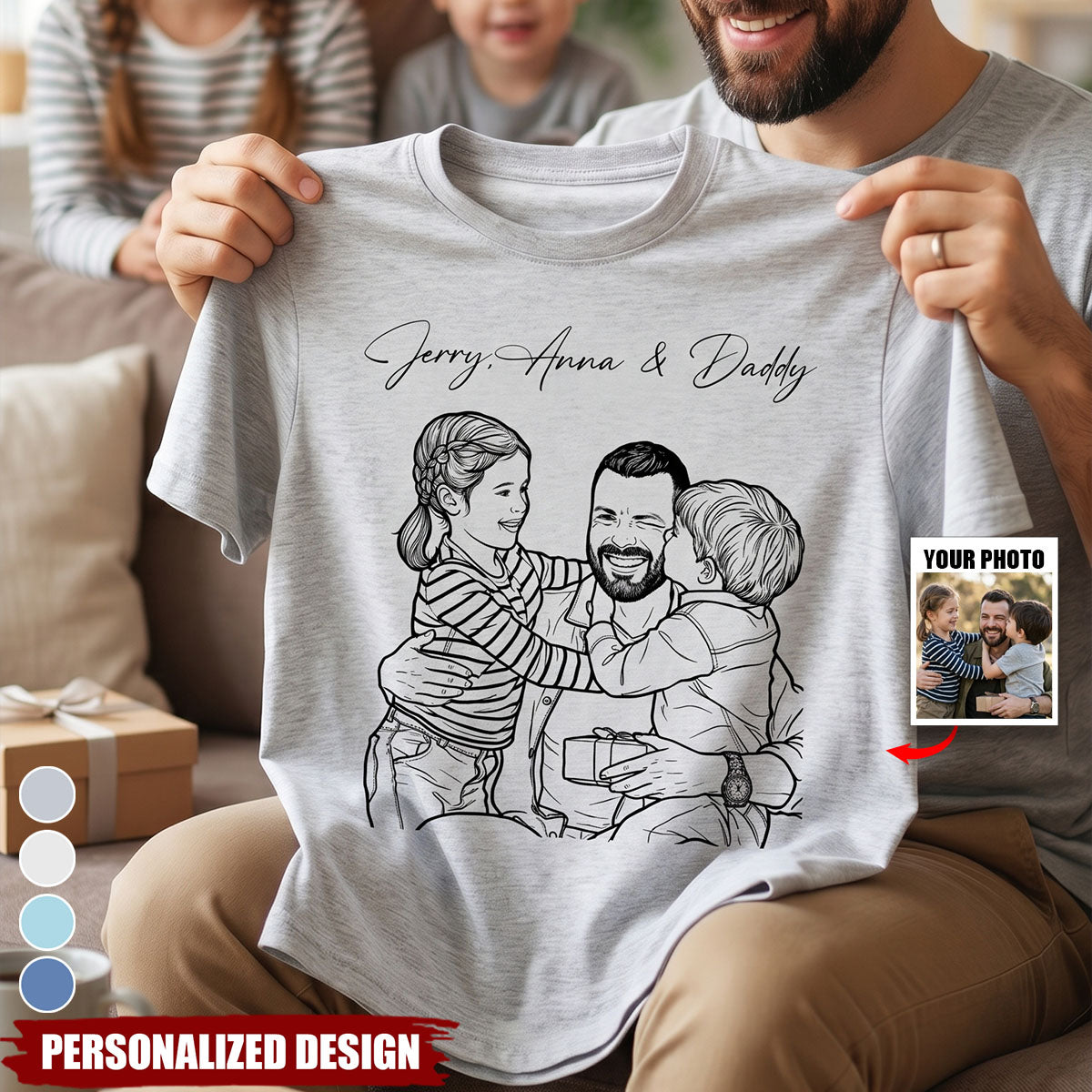 Custom Photo Sketch Line Art Shirt - Personalized Gift For Husband, Dad