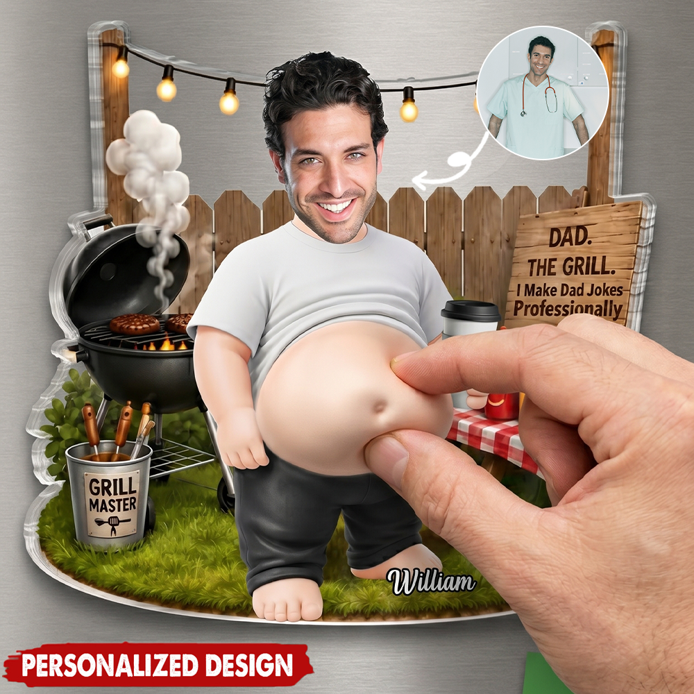 Custom Dad Photo Bod Belly Acrylic Fridge Magnet – Personalized Gifts For Dad, Grandpa