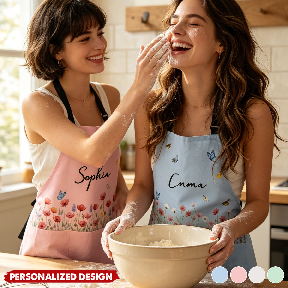 Unique Custom Birth Flower & Name Floral Keepsake Gifts For Her, Family Ladies, Mom, Grandma - Personalized Apron