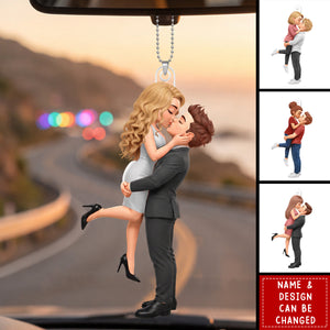 Personalized Acrylic Car Ornament - Custom Kissing Couple Portrait Car Pendant, Romantic Couple Gift for Him and Her
