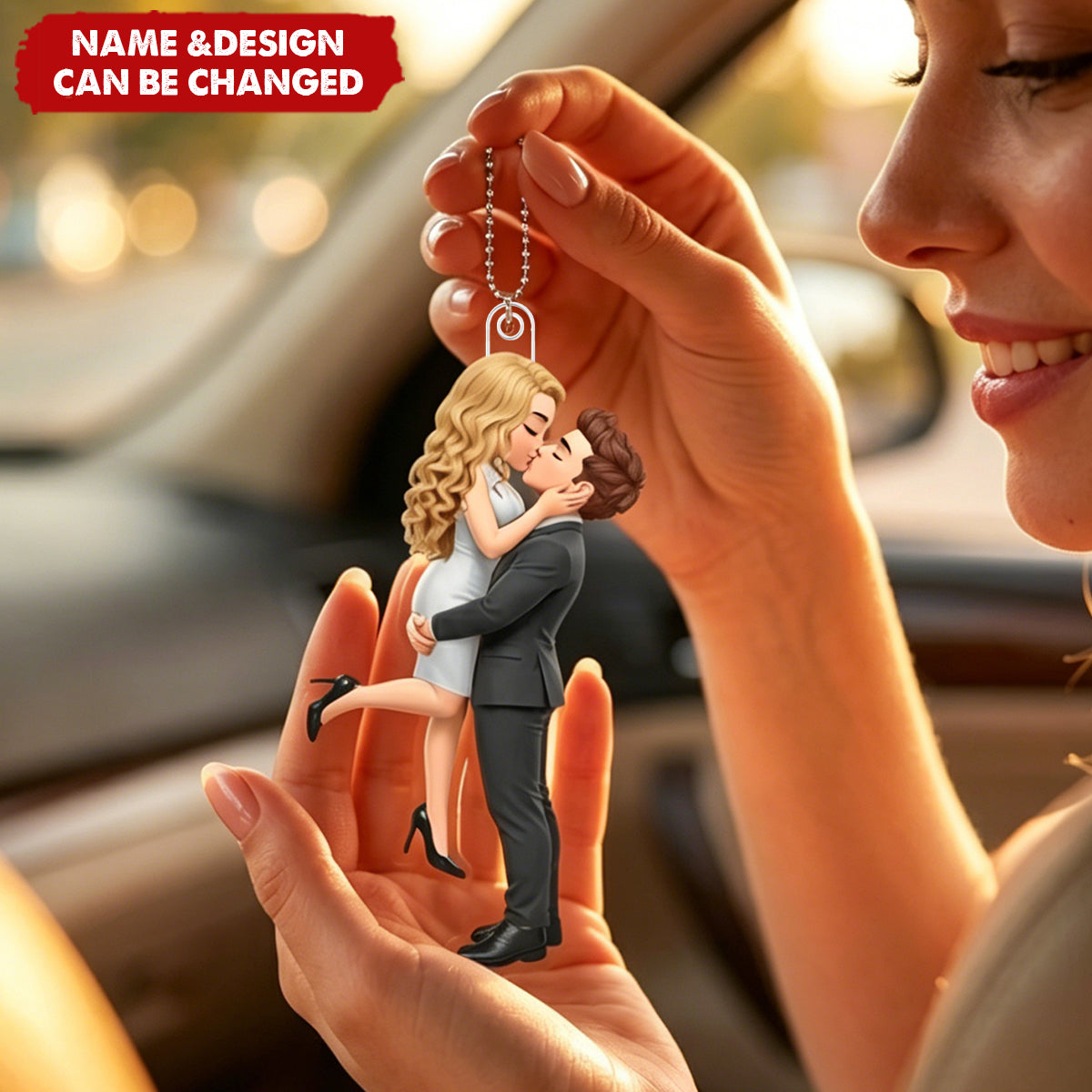 Personalized Acrylic Car Ornament - Custom Kissing Couple Portrait Car Pendant, Romantic Couple Gift for Him and Her