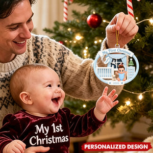 Cute Pink Blue Boy Girl Newborn 1st Christmas Custom Souvenir Holiday Gift - Personalized Acrylic Ornament