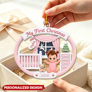 Cute Pink Blue Boy Girl Newborn 1st Christmas Custom Souvenir Holiday Gift - Personalized Acrylic Ornament