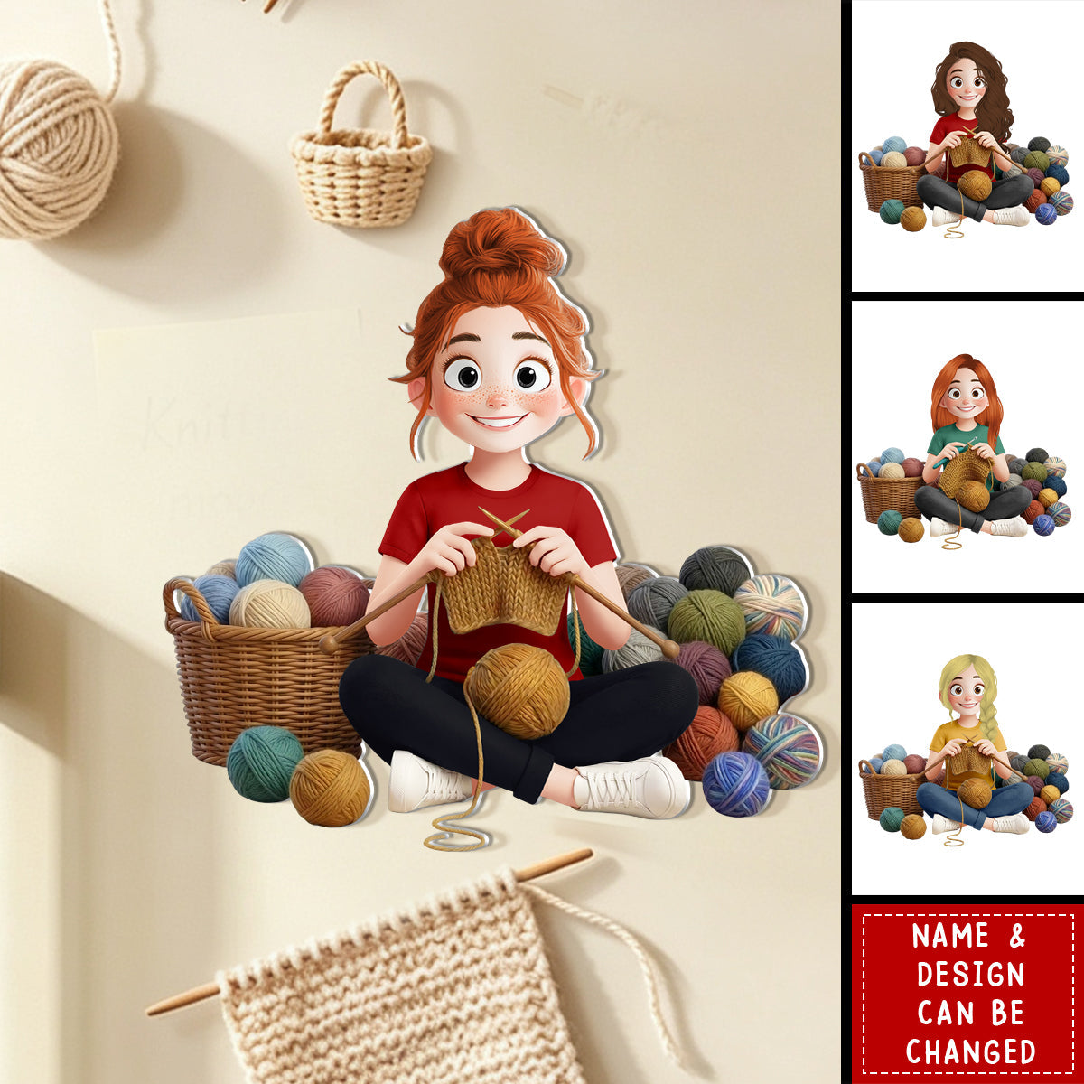 Cartoon Crochet Knitting Girl Hobby Keepsake - Personalized Fridge Magnet