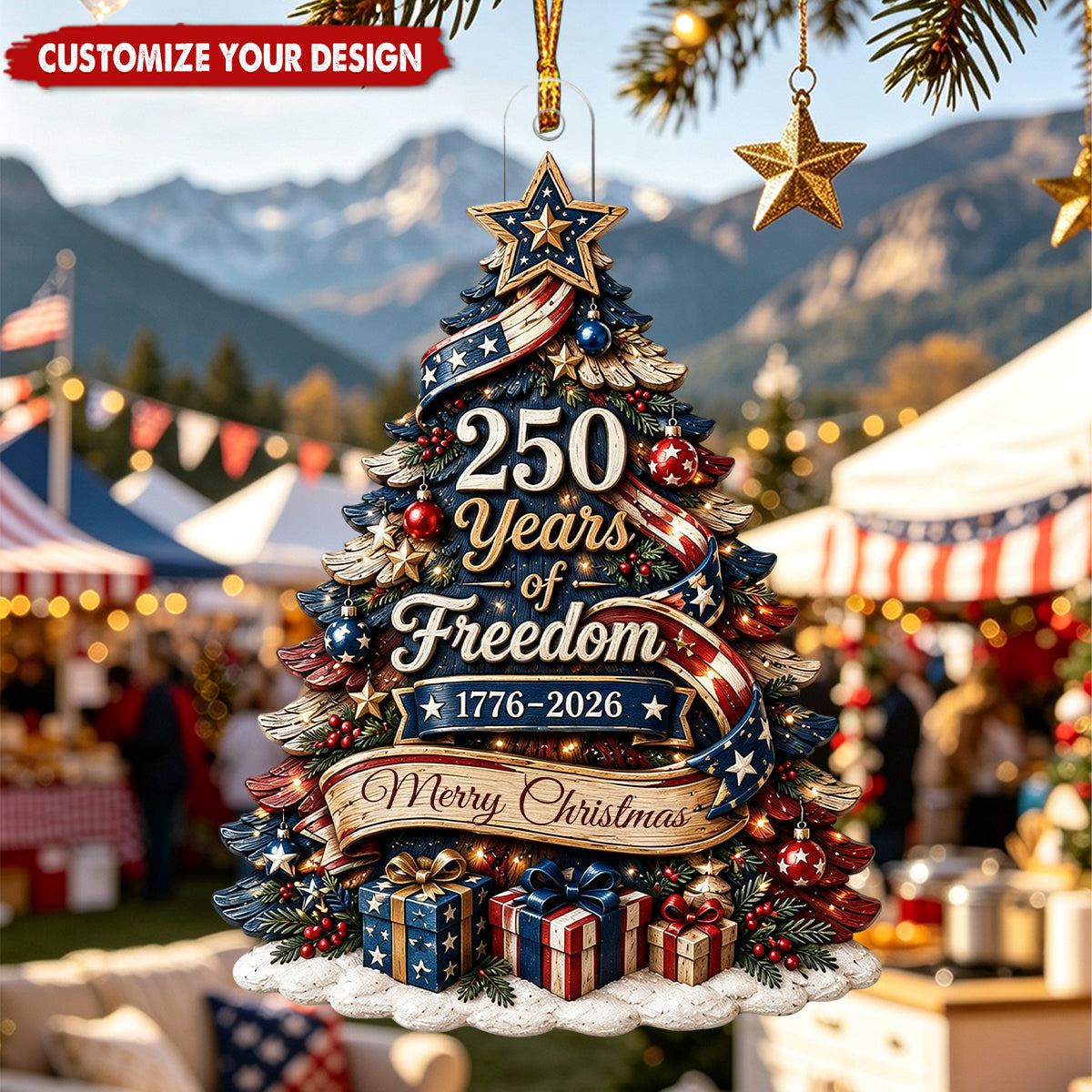 Custom 250th USA Anniversary Acrylic Ornament, 1776-2026 Patriotic Christmas Tree Decor, 250 Years of Freedom Keepsake, US History Veteran Gift