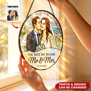 Custom Picture Stained Glass Home Decor, Timeless Love Gift for Newlyweds & Lovers - Personalized Window Hanging Suncatcher Ornament