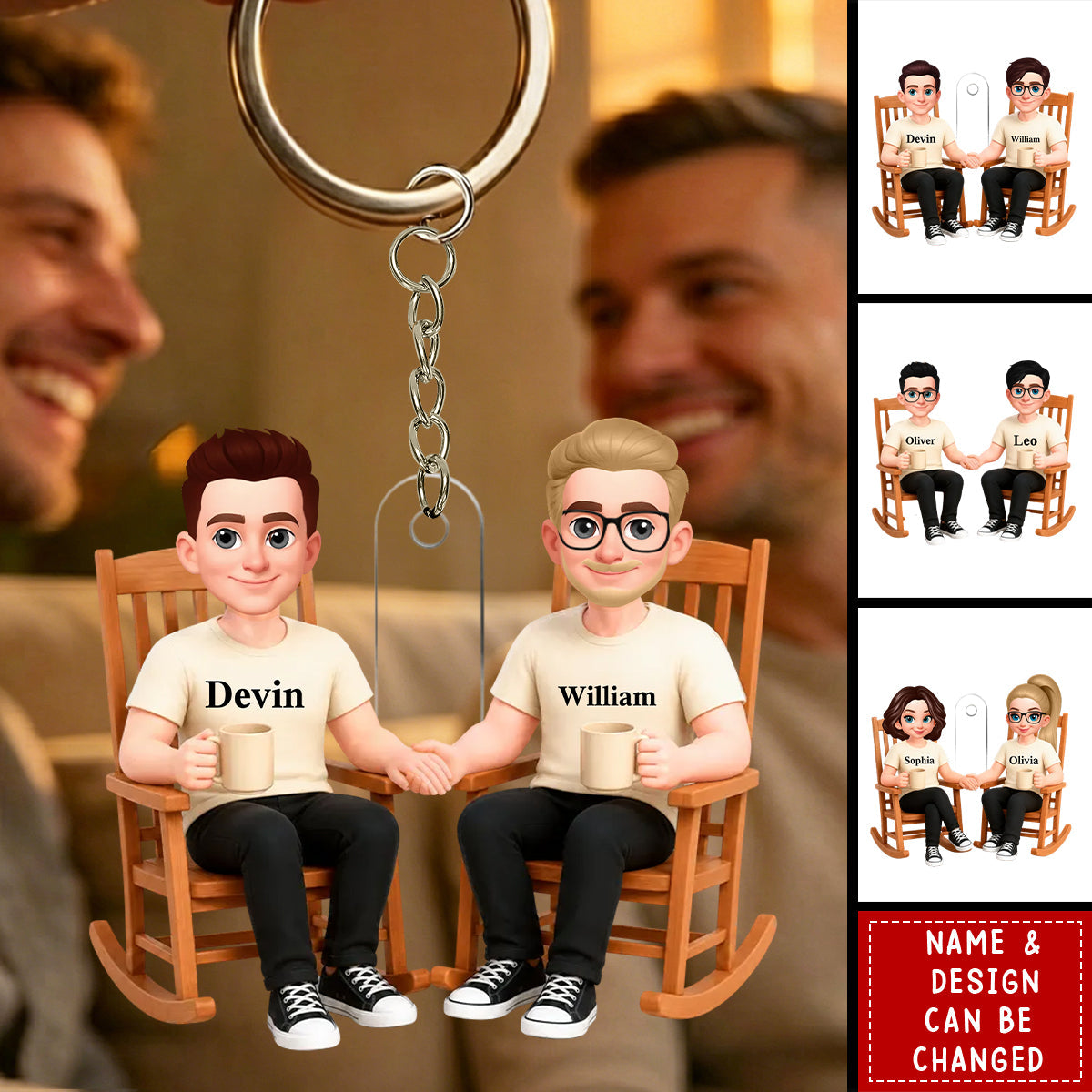 Love Is Love Couple Sitting On The Chair - Personalized Acrylic Keychain