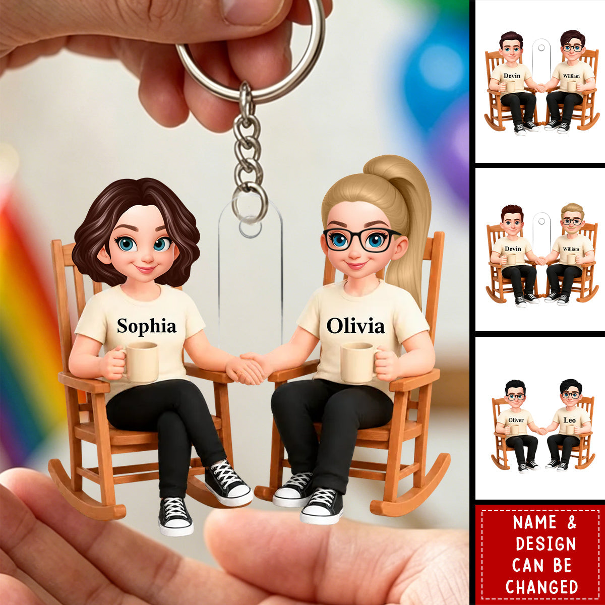 Love Is Love Couple Sitting On The Chair - Personalized Acrylic Keychain