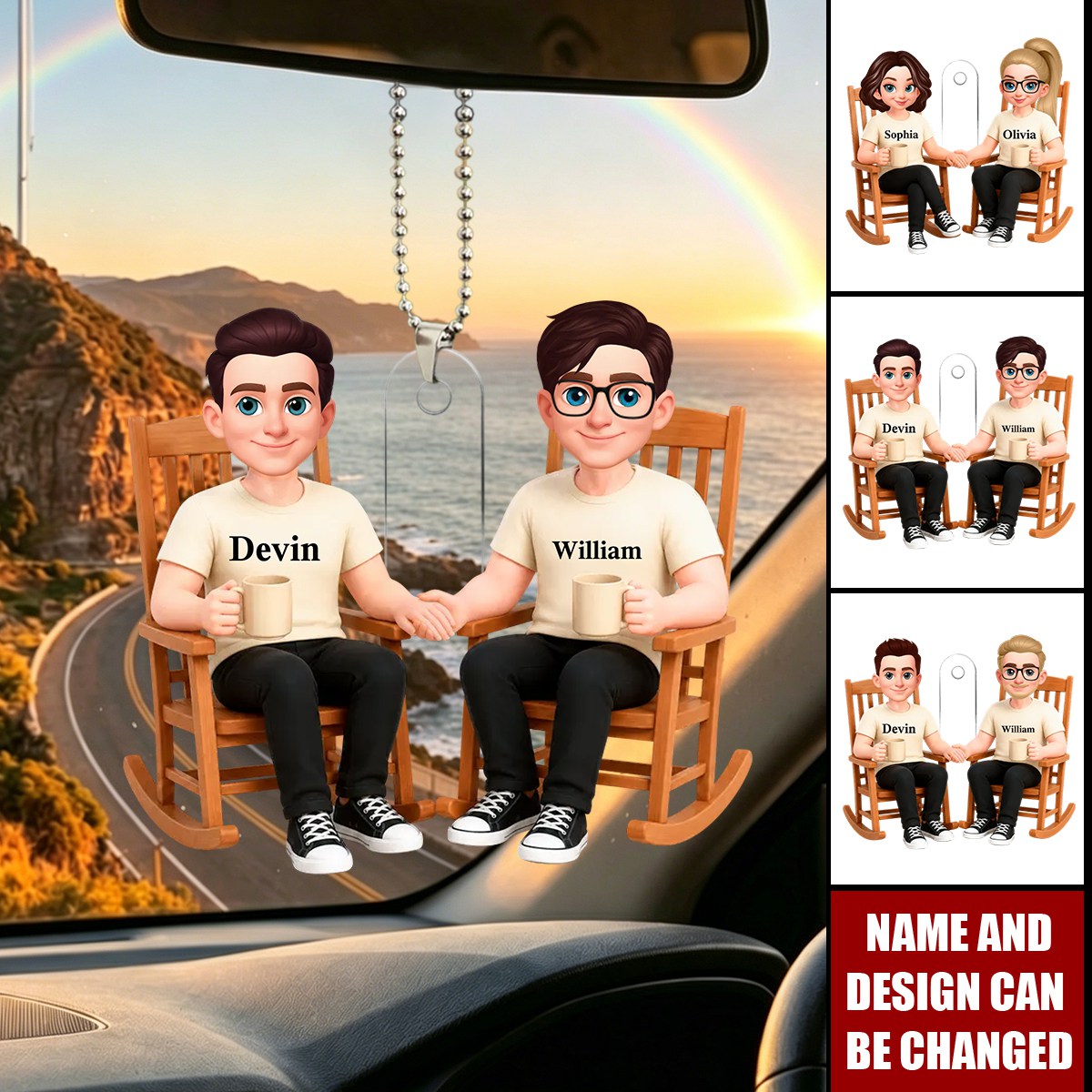 Couple Sitting On The Chairs - Personalized Acrylic Car Ornament