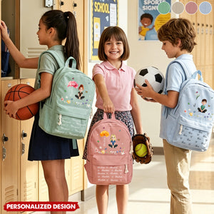 Cartoon Character With Birth Flower - Personalized Backpack