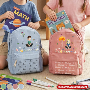 Cartoon Character With Birth Flower - Personalized Backpack