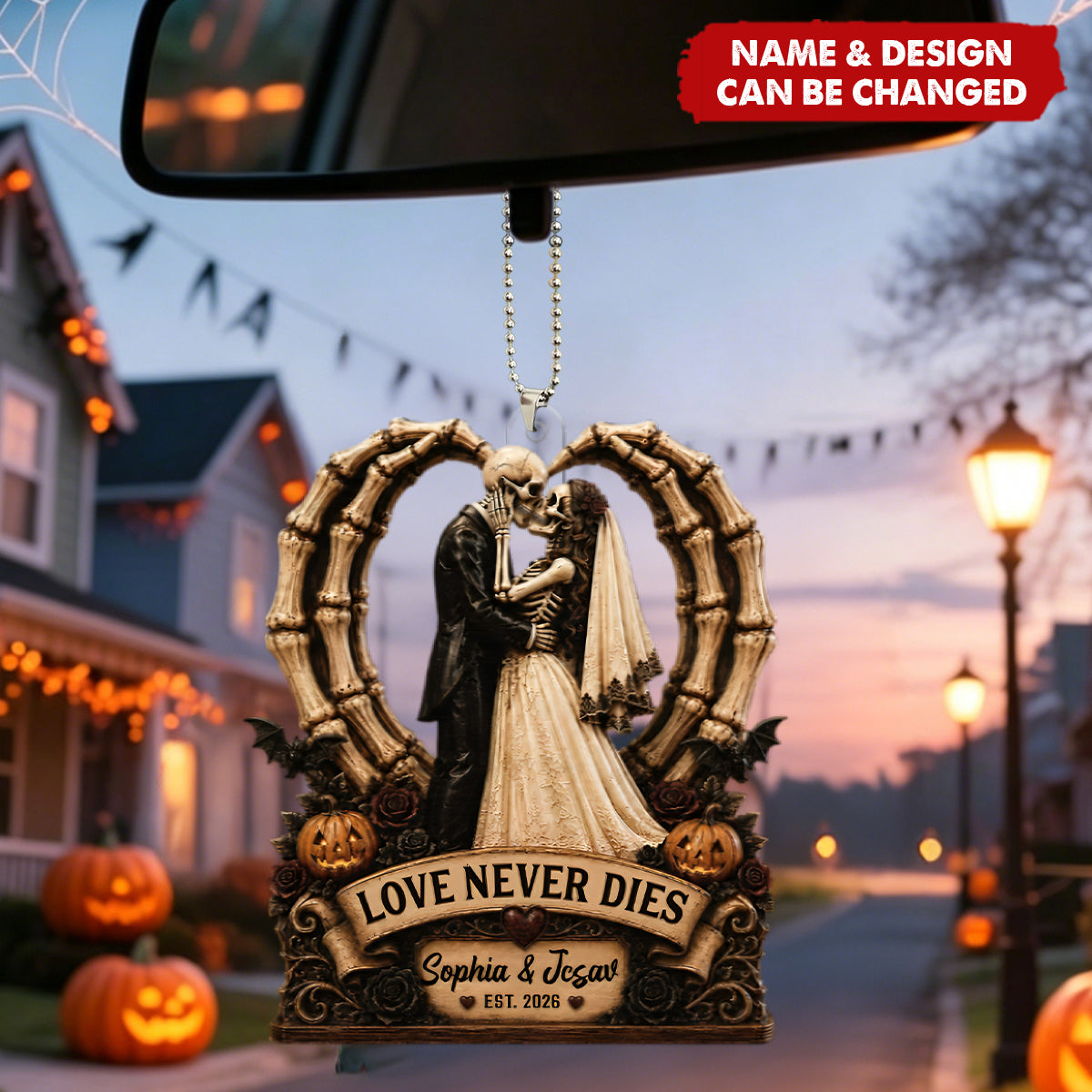 Till Death Do Us Part Skeleton Couple Heart Bone - Personalized  Car Ornament - Halloween Decor For Couple