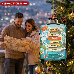 Personalized Travel Ornament, Custom Traveling Destination Ornament, Christmas Gift for Travelers