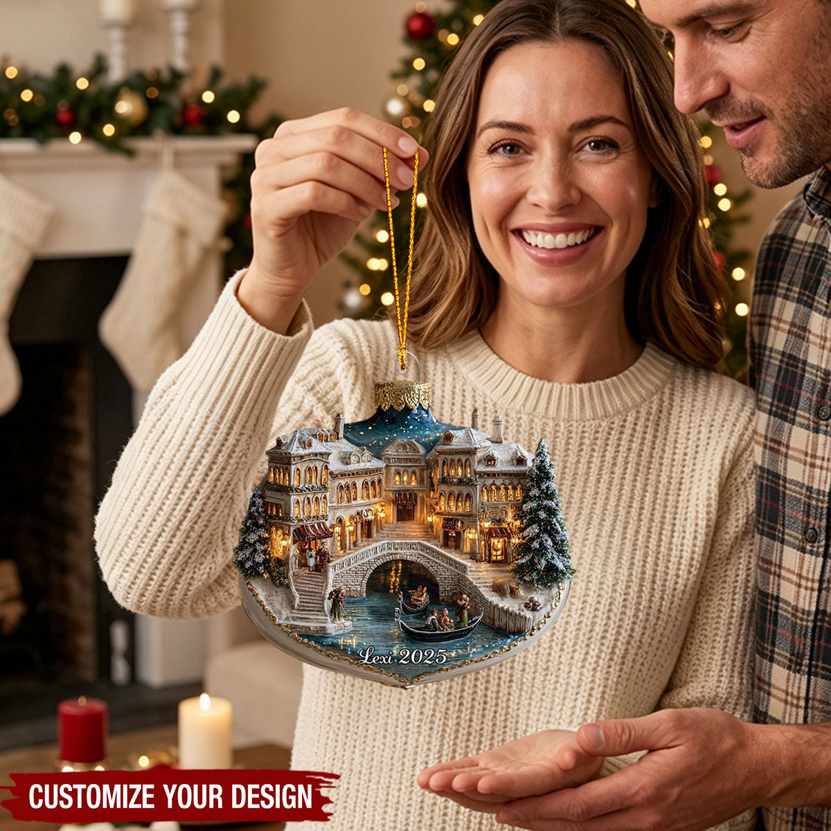 Venice Christmas Ornament Keepsake – Gondola Bridge Winter City Scene Holiday Decor, Italian Travel Christmas Gift For Home