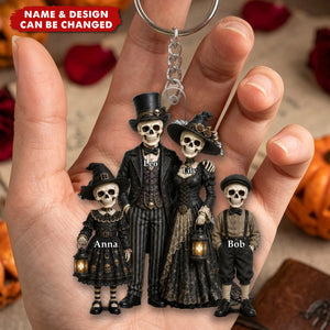Gothic Skeleton Family - Personalized Acrylic Keychain - Halloween Decoration