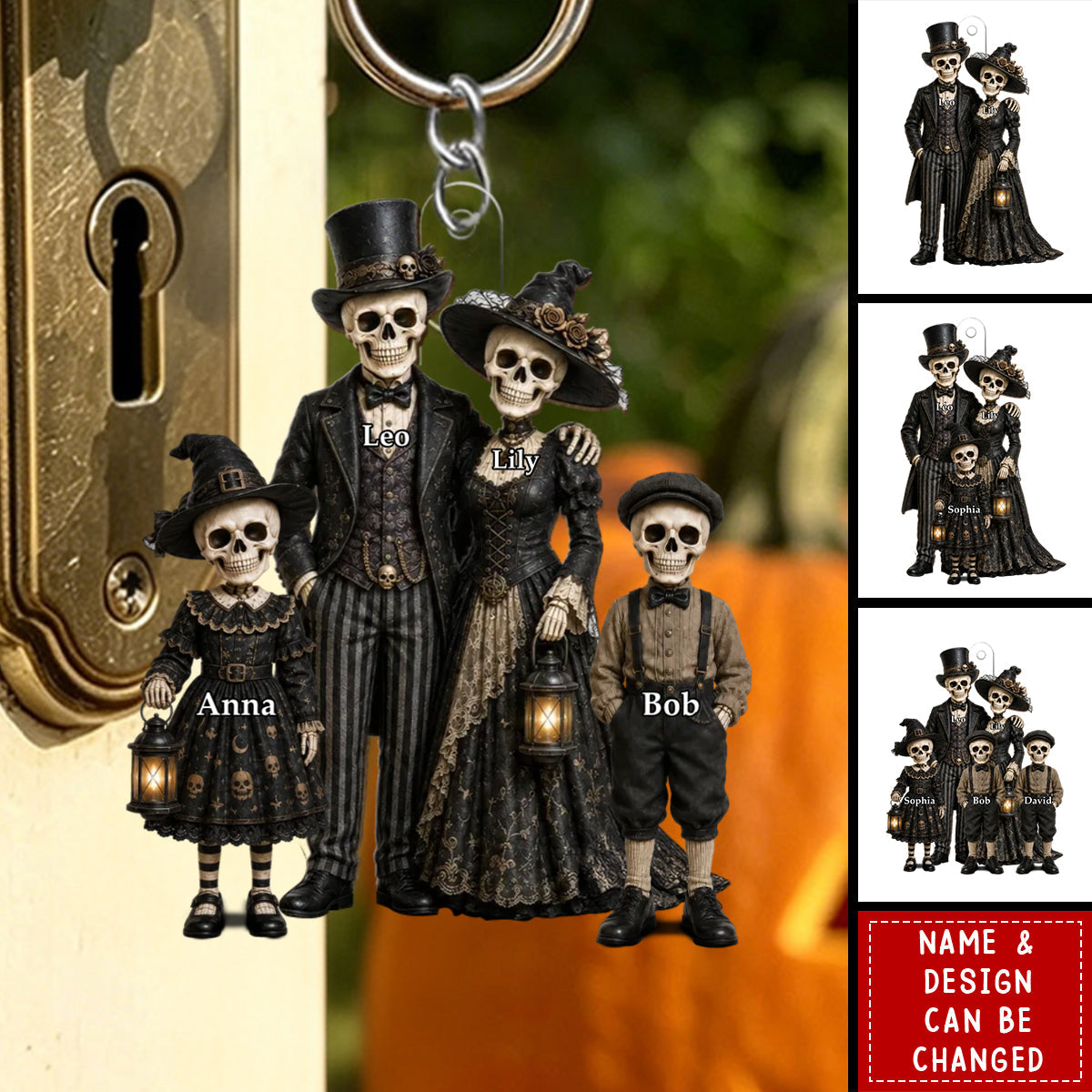 Gothic Skeleton Family - Personalized Acrylic Keychain - Halloween Decoration