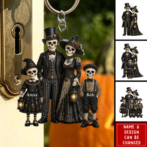 Gothic Skeleton Family - Personalized Acrylic Keychain - Halloween Decoration