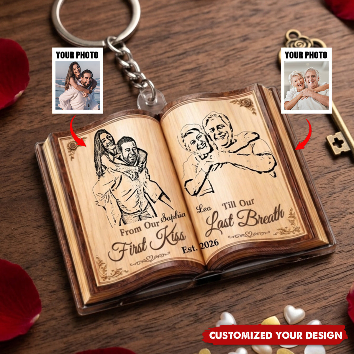 Custom Photo Acrylic Keychain - Personalized Anniversary Wedding Gifts For Husband And Wife - Forever Starts With Us