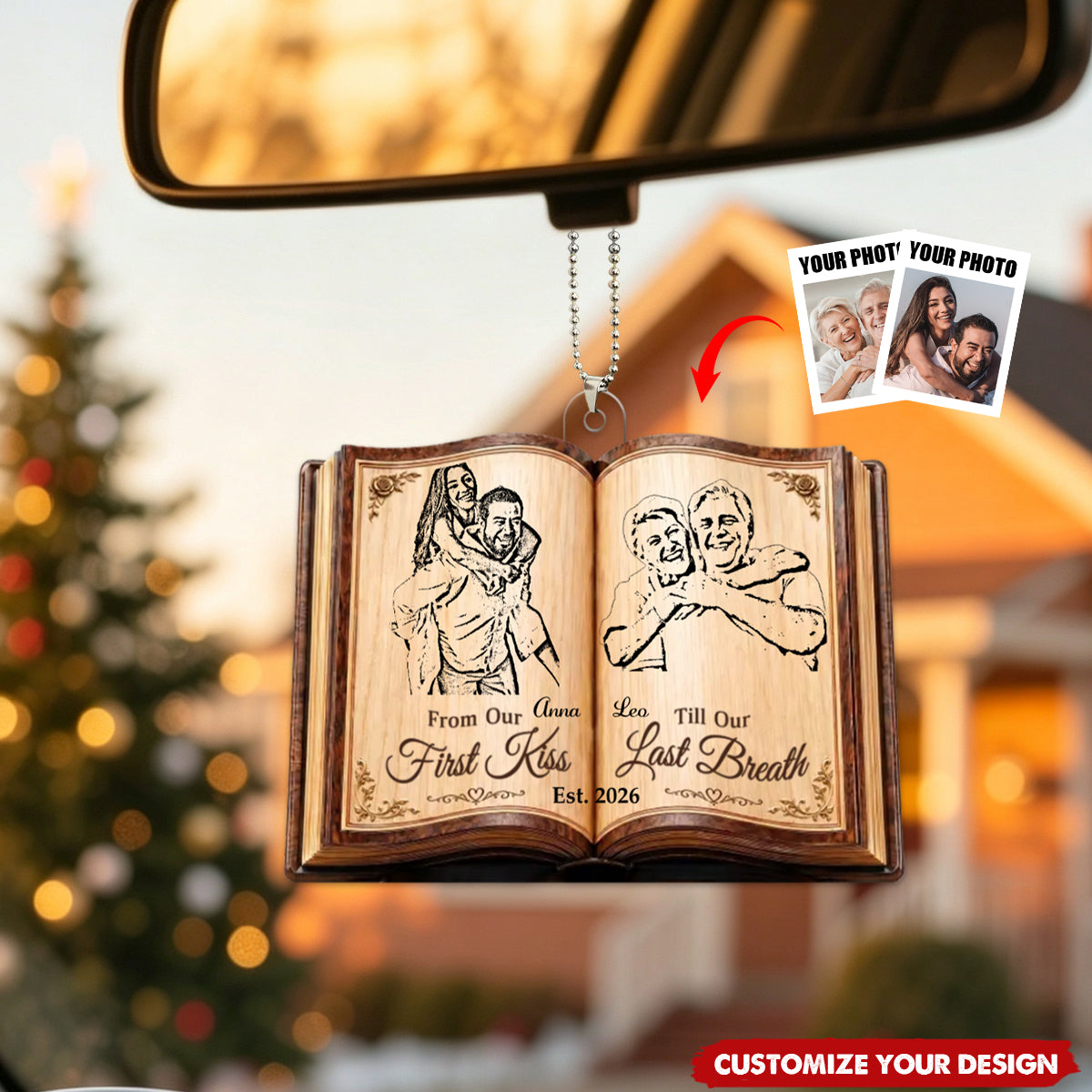Custom Photo Car Ornament - Personalized Anniversary Wedding Gifts For Husband And Wife - Forever Starts With Us