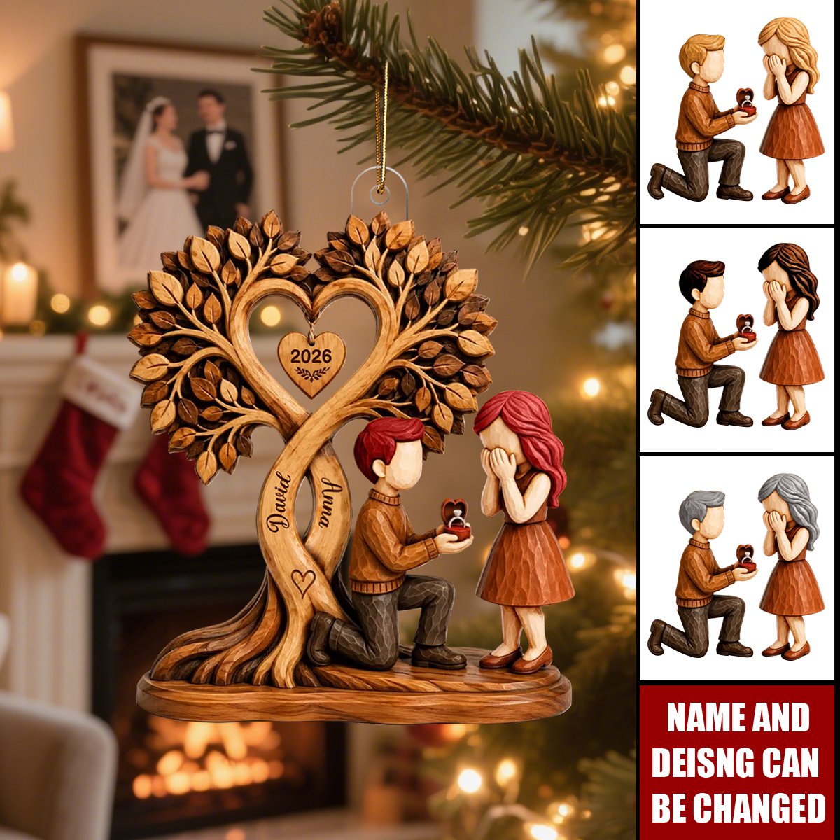 Couple Kissing Under Heart Tree - Personalized Acrylic Ornament - Heartfelt Anniversary Gift for Him, for Her