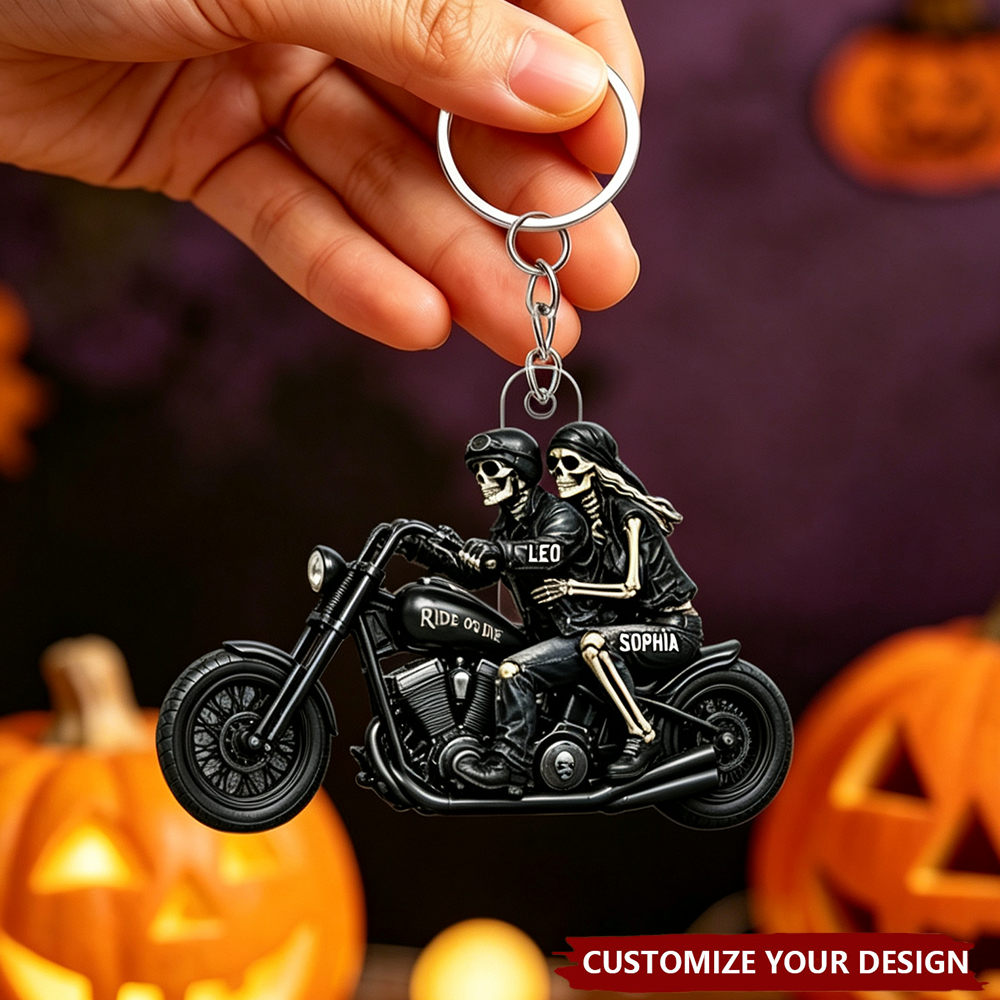Riding Partners For Life Skeleton Couple - Personalized Acrylic Keychain - Halloween Gift For Couple