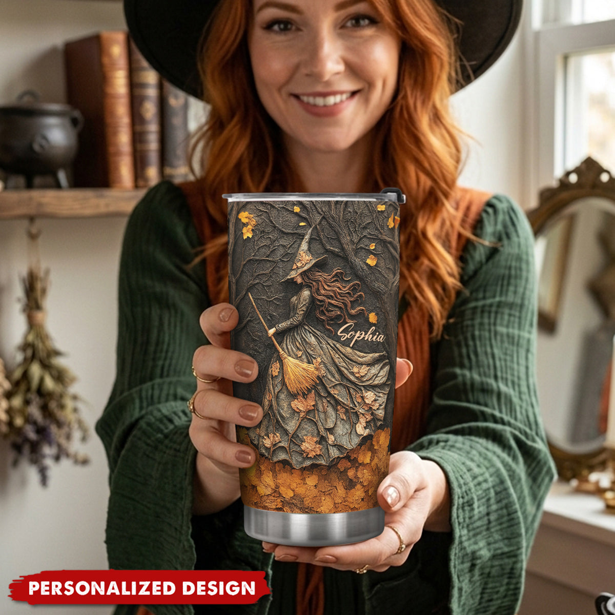 Spooky Witch Art Print - Personalized Tumbler Cup
