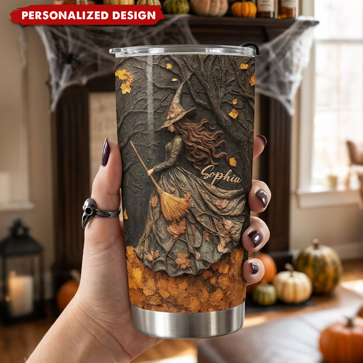 Spooky Witch Art Print - Personalized Tumbler Cup