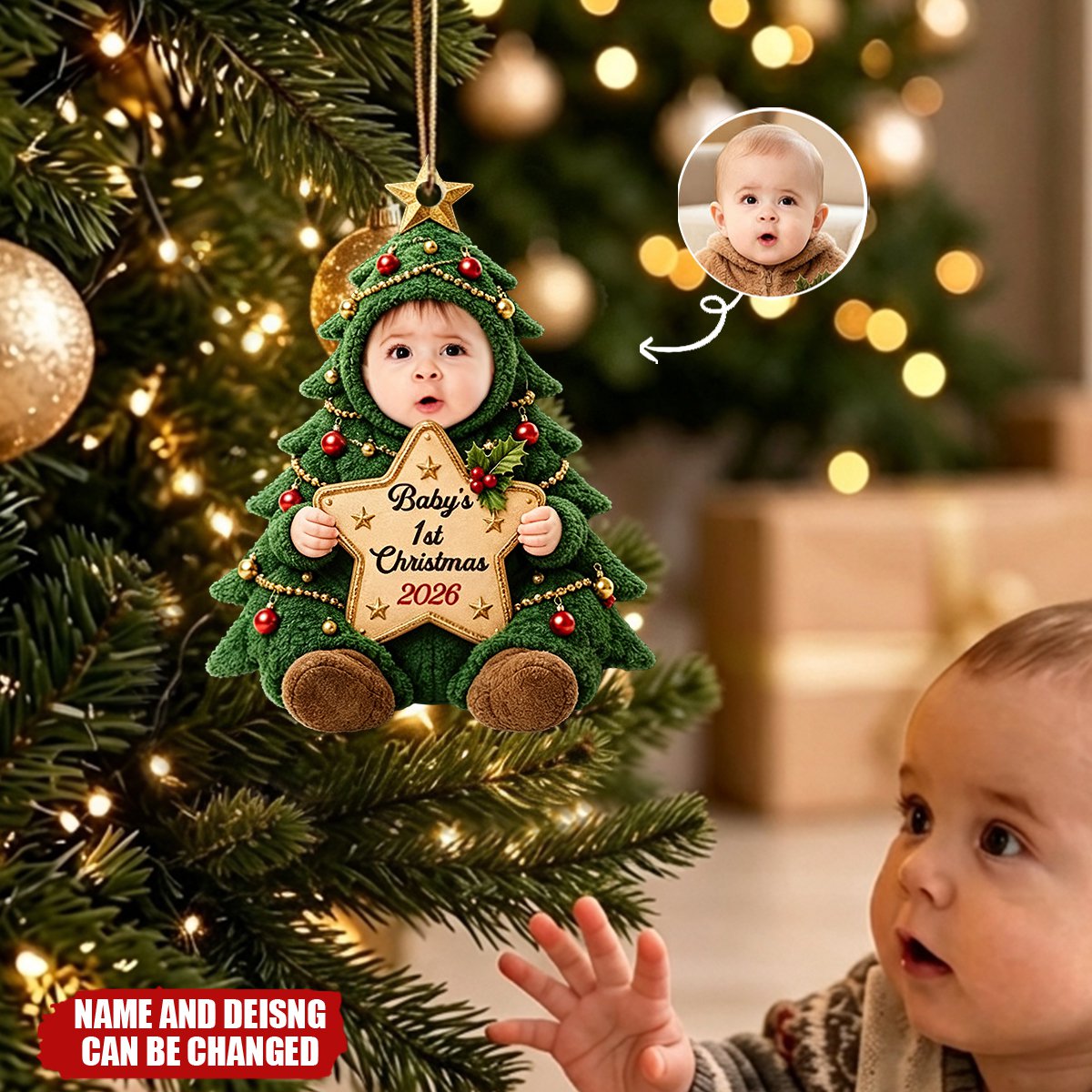 Custom Photo First Christmas Acrylic Ornament - Personalized Christmas Baby Shower, Gifts For New Parents