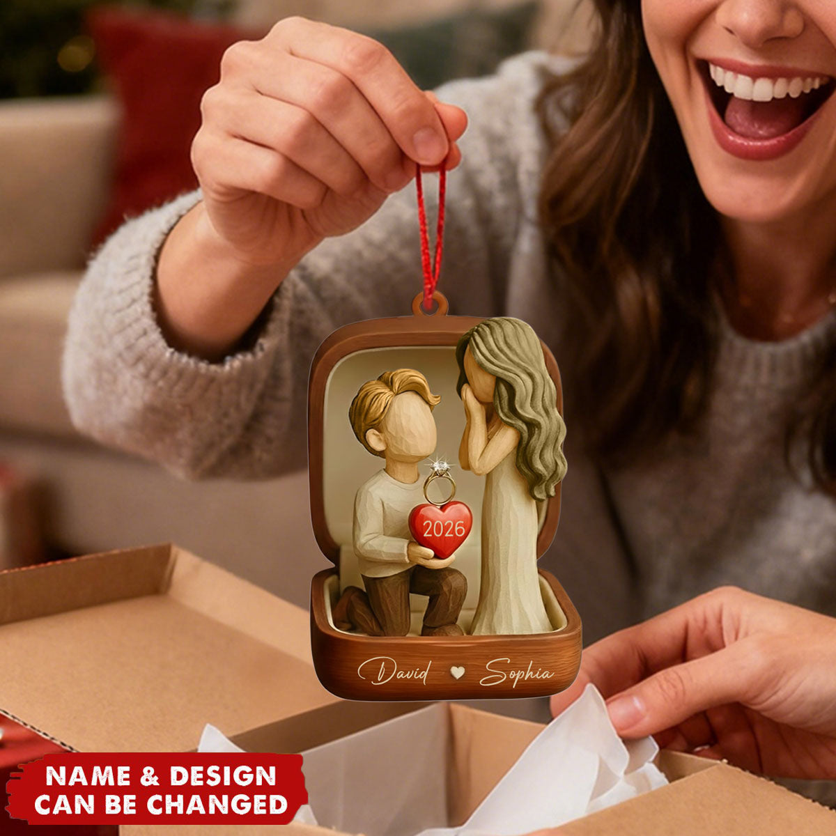 ''She Said Yes''- Personalized Couple Marriage Proposal Acrylic Ornament, Engagement Gift For Couples