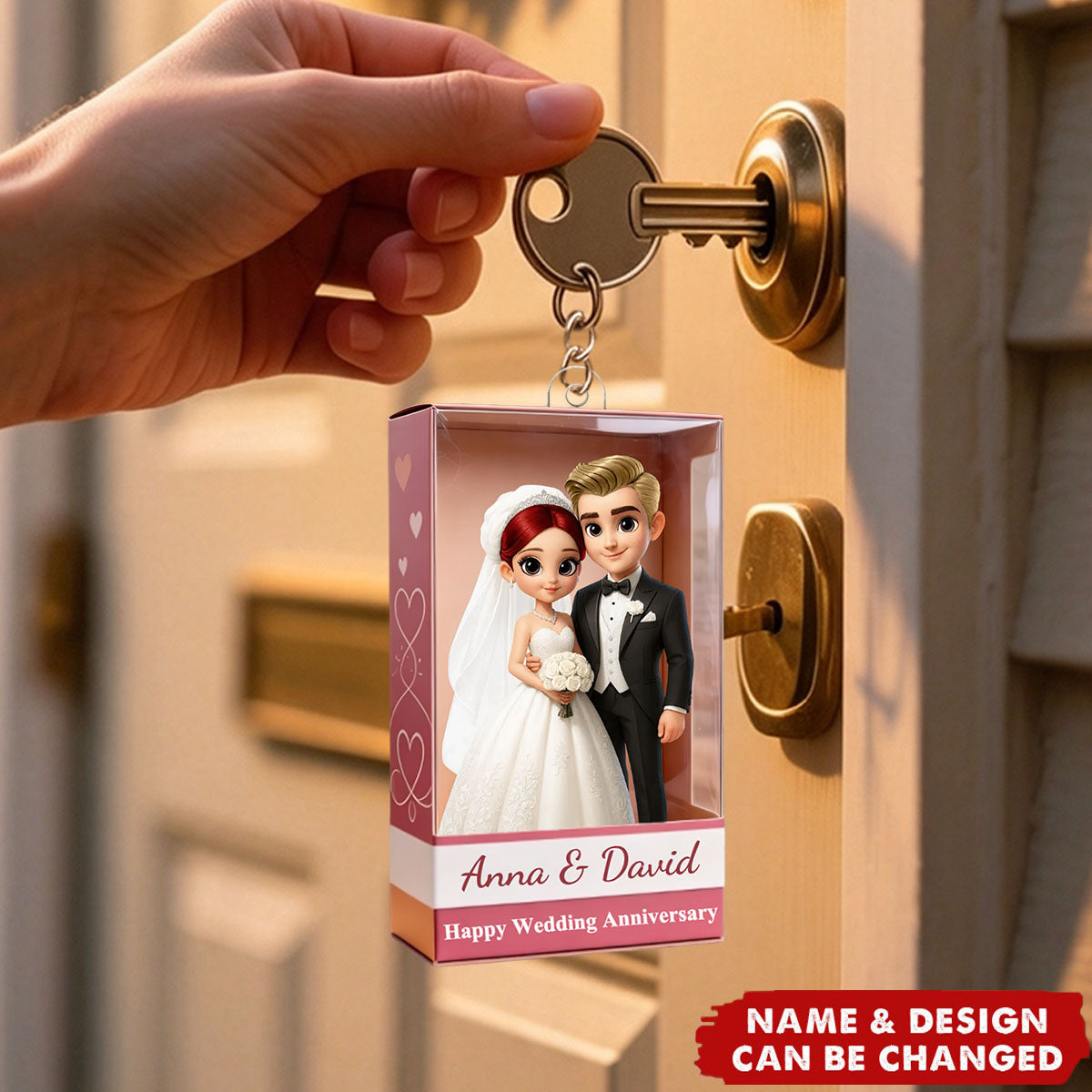 Wedding Anniversary Couple Acrylic Keychain – Personalized Name Anniversary Keepsake