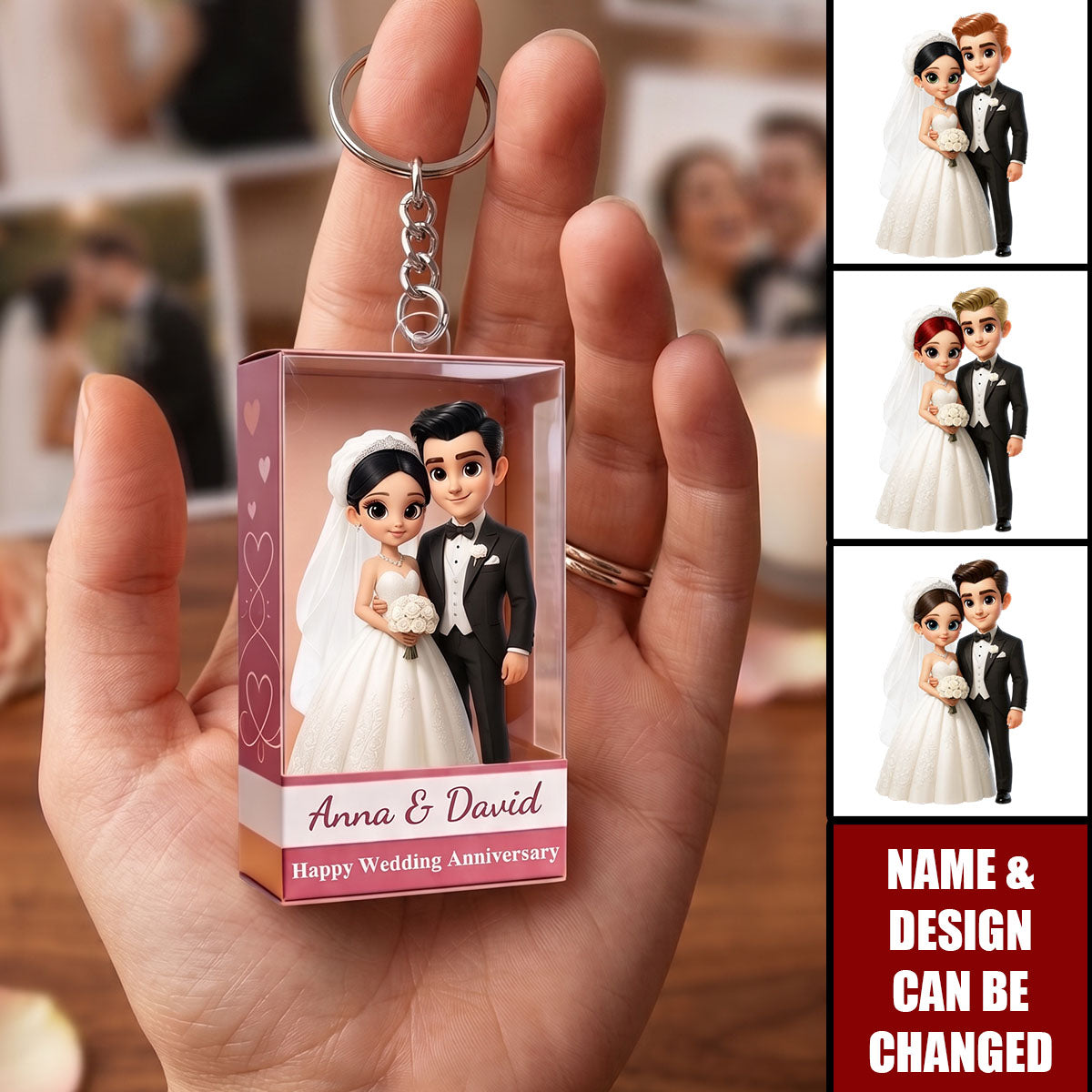 Wedding Anniversary Couple Acrylic Keychain – Personalized Name Anniversary Keepsake