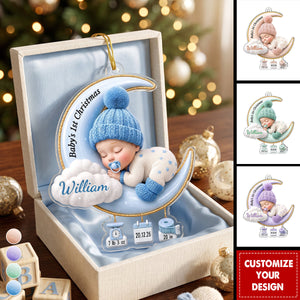 Custom First Christmas Acrylic Ornament - Personalized Baby Shower, Gender Reveal Gifts For New Moms, New Dads, New Parents