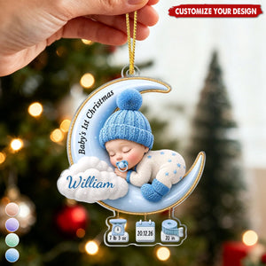 Custom First Christmas Acrylic Ornament - Personalized Baby Shower, Gender Reveal Gifts For New Moms, New Dads, New Parents