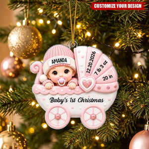 Custom First Christmas Acrylic Ornament - Personalized Baby Shower, Gender Reveal Gifts For New Moms, New Dads, New Parents - Sweetest Addition To Our Family