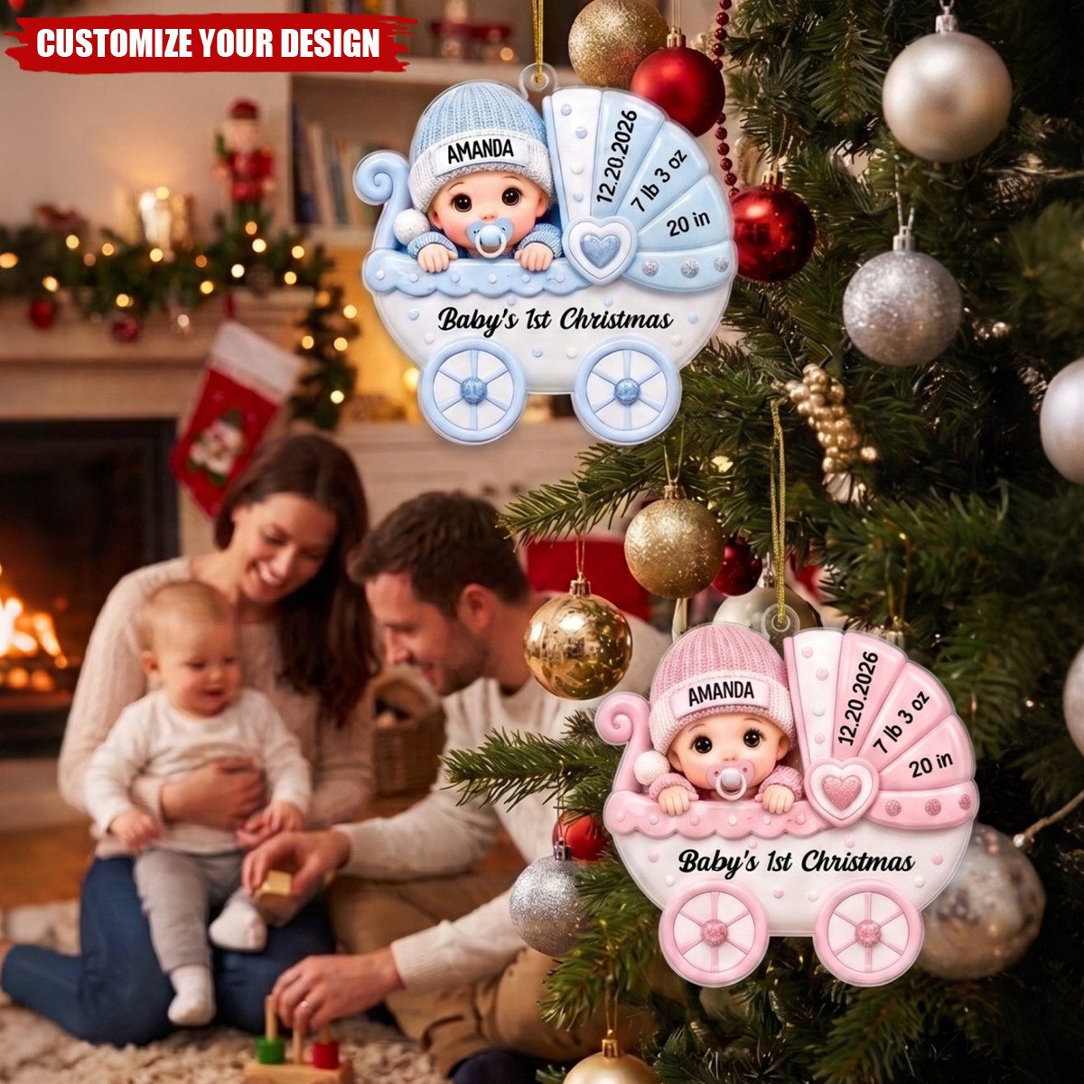 Custom First Christmas Acrylic Ornament - Personalized Baby Shower, Gender Reveal Gifts For New Moms, New Dads, New Parents - Sweetest Addition To Our Family