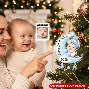 Custom Photo First Christmas Acrylic Ornament - Personalized Christmas Baby Shower, Gender Reveal Gifts For New Moms, New Dads, New Parents - Our Sweetest Dream Come True