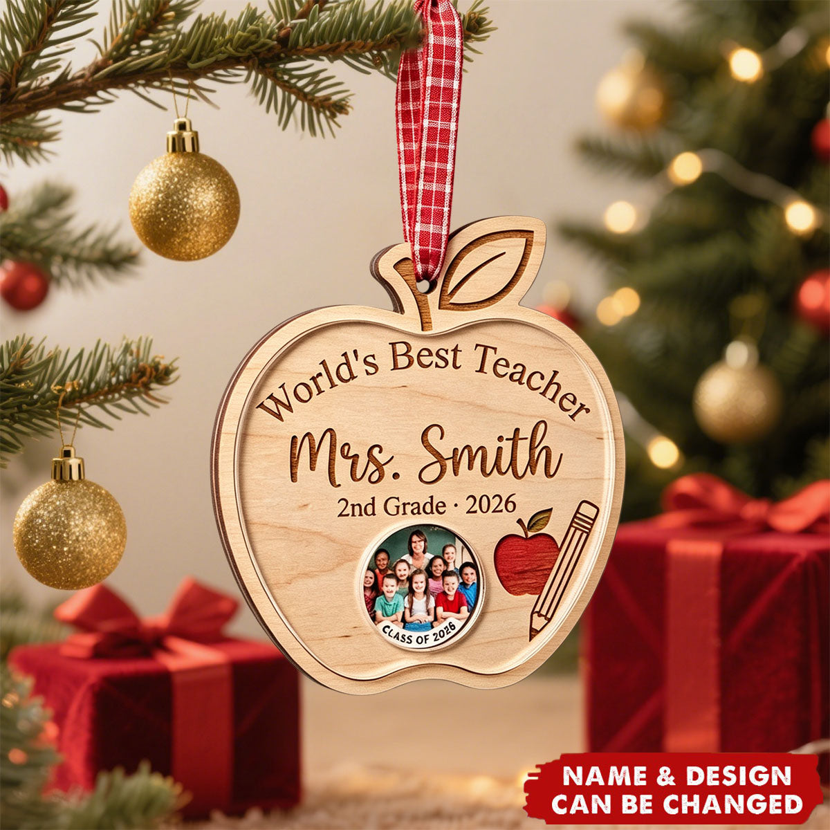 Personalized World's Best Teacher Photo Wood Ornament - Teacher Appreciation Christmas Keepsake Gift