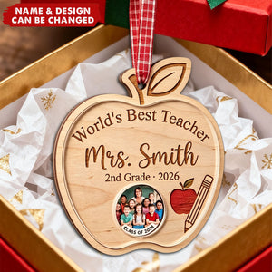 Personalized World's Best Teacher Photo Wood Ornament - Teacher Appreciation Christmas Keepsake Gift