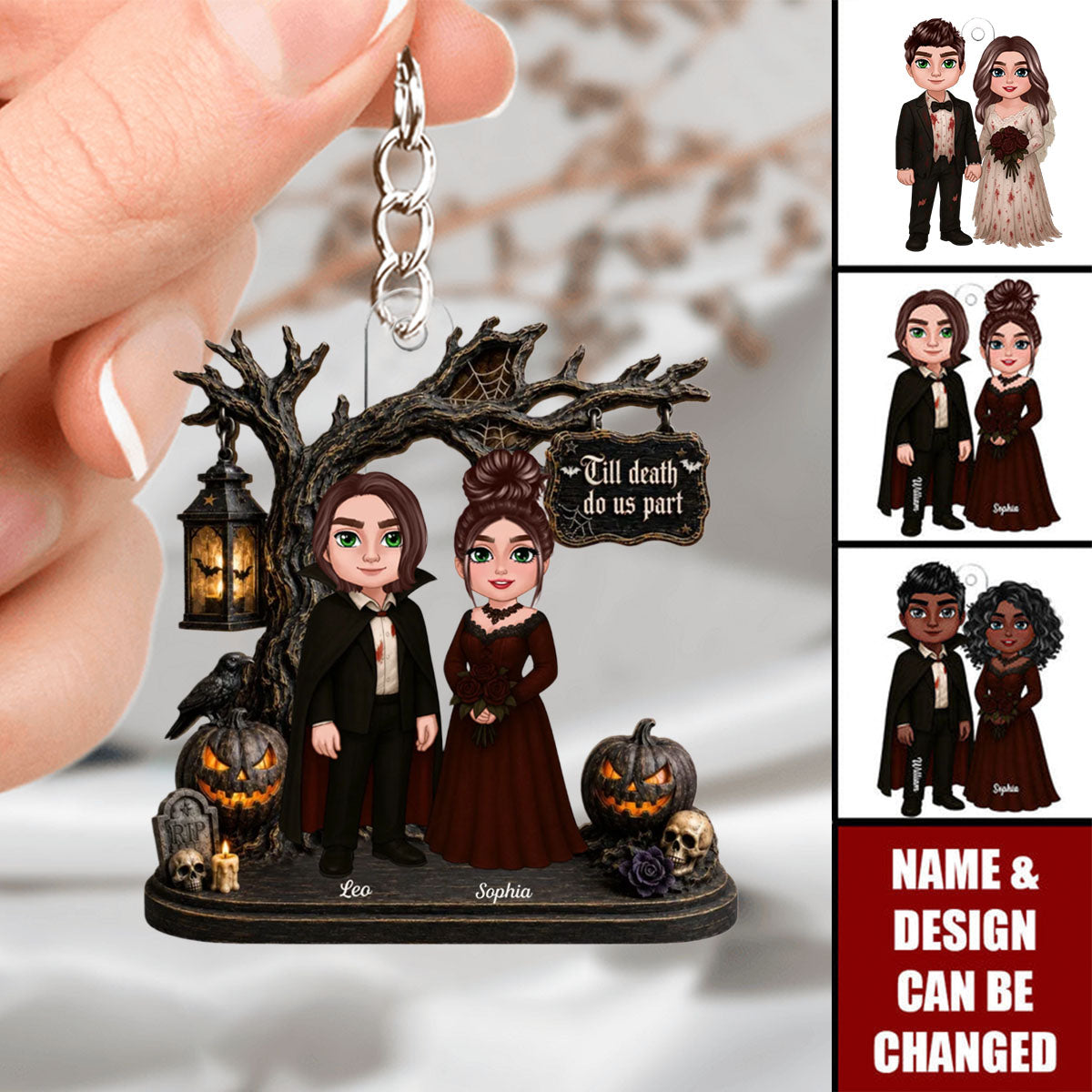 Couple Standing Under Spooky Halloween Tree - Personalized Couple Acrylic Keychain