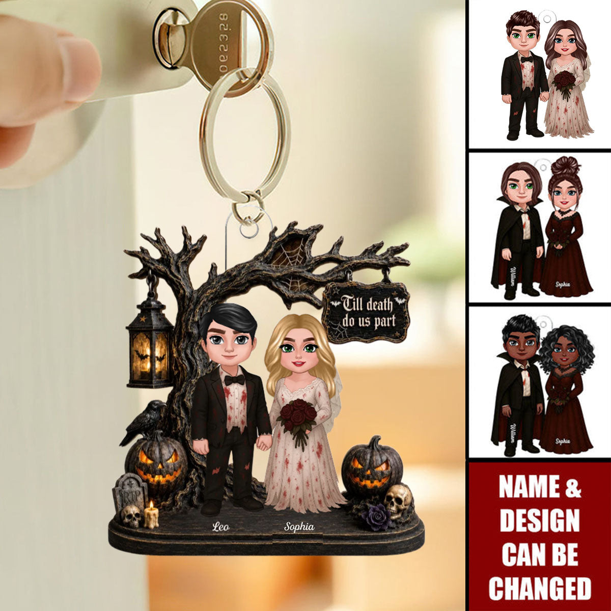 Couple Standing Under Spooky Halloween Tree - Personalized Couple Acrylic Keychain