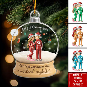 Last Christmas With Silent Nights Expecting Couple Parents - Personalized Acrylic Ornament