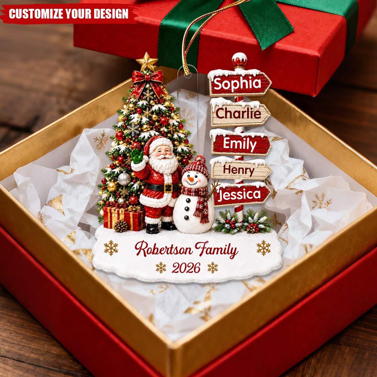 Christmas Festive Santa Snowman Family Sign Posts - Personalized Acrylic Ornament
