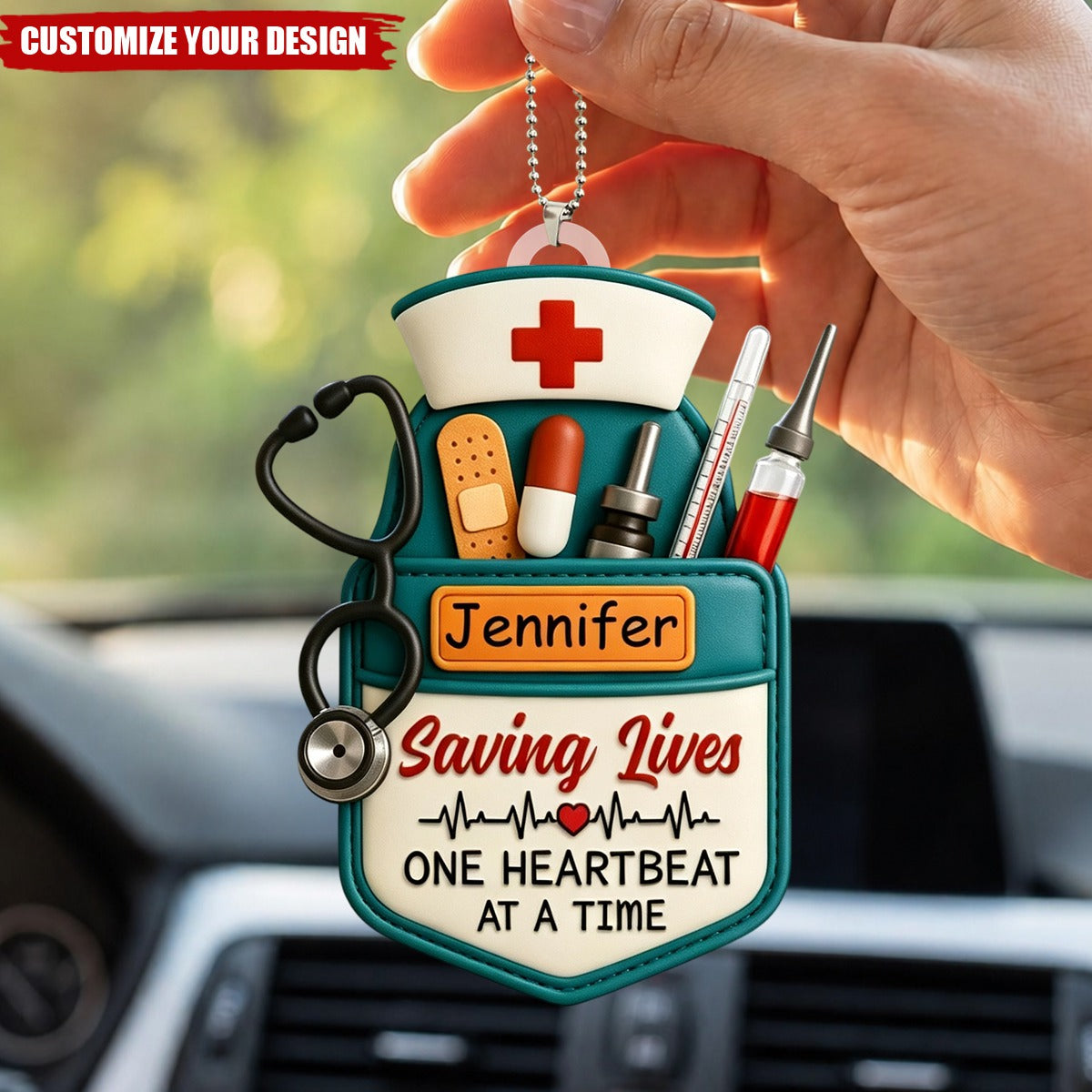 Saving Lives One Heartbeat At A Time - Nurse Personalized Custom Car Ornament