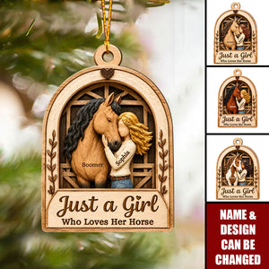 Girl With Horse In Barn - Personalized Acrylic Ornament