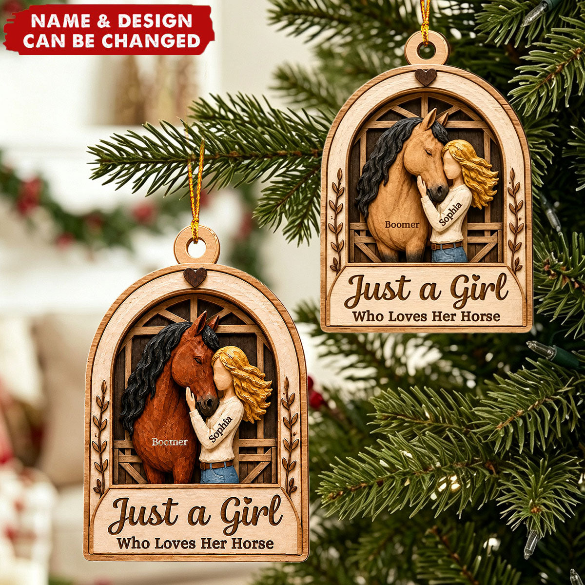 Girl With Horse In Barn - Personalized Acrylic Ornament