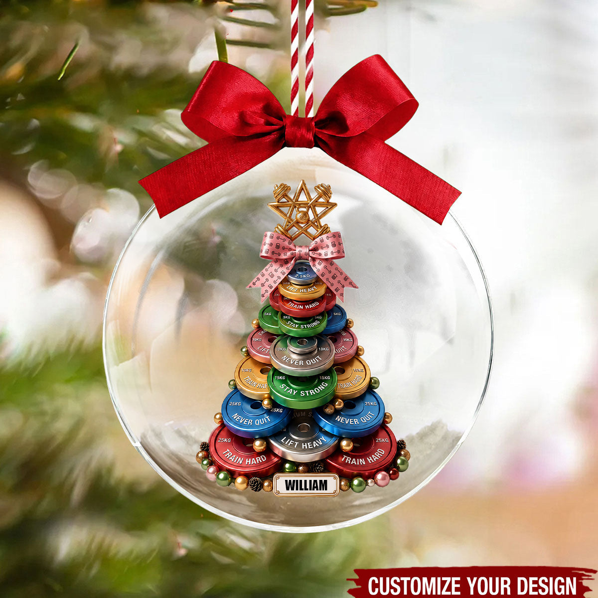 Weight Plate Tree Christmas Ornament - Personalized Gifts For Gym Lovers