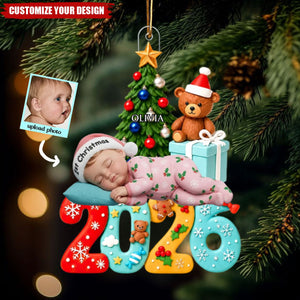 Custom Photo Baby First Christmas 2026 - Personalized Acrylic Ornament