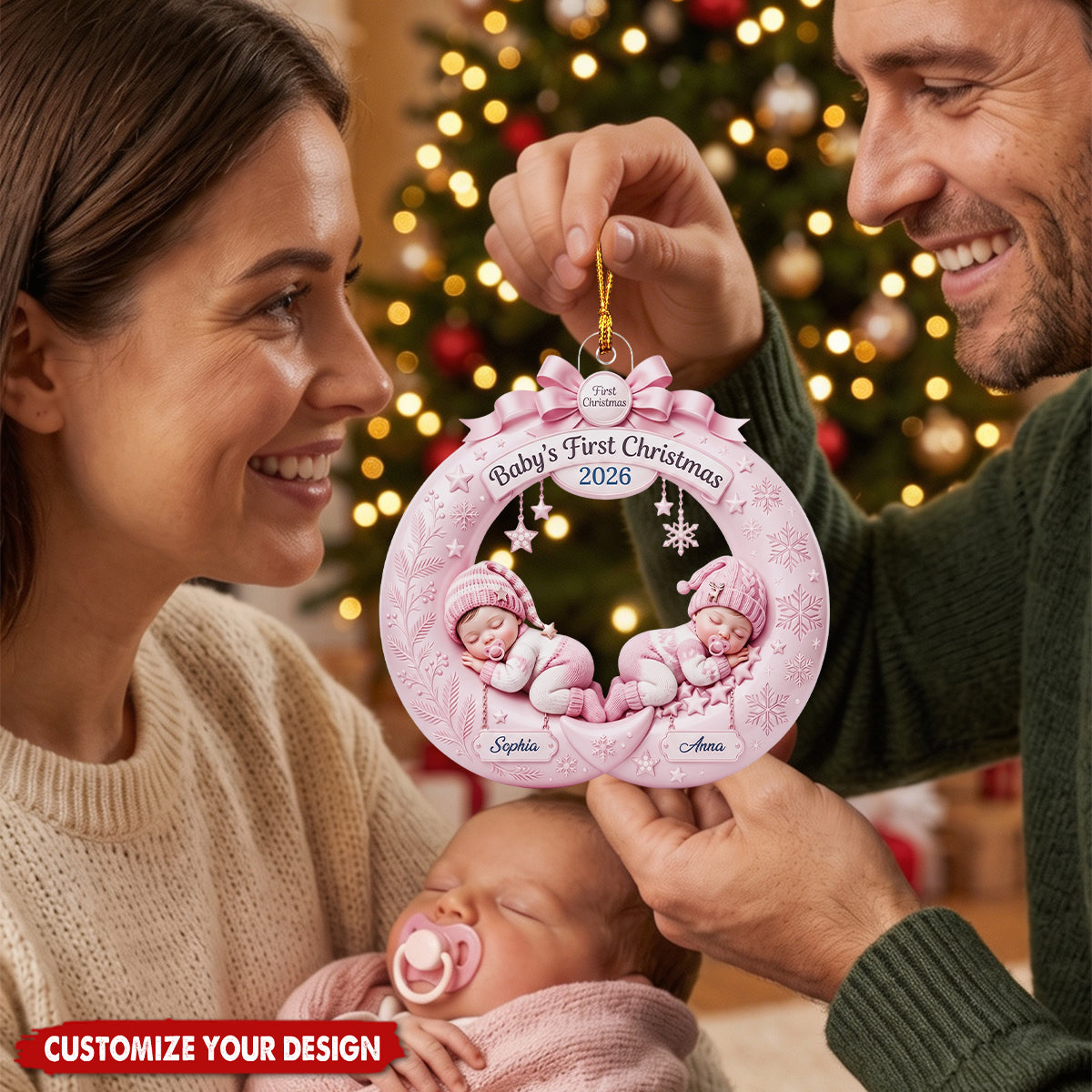 Twins First Christmas Ornament 2026 - Personalized Newborn Gift