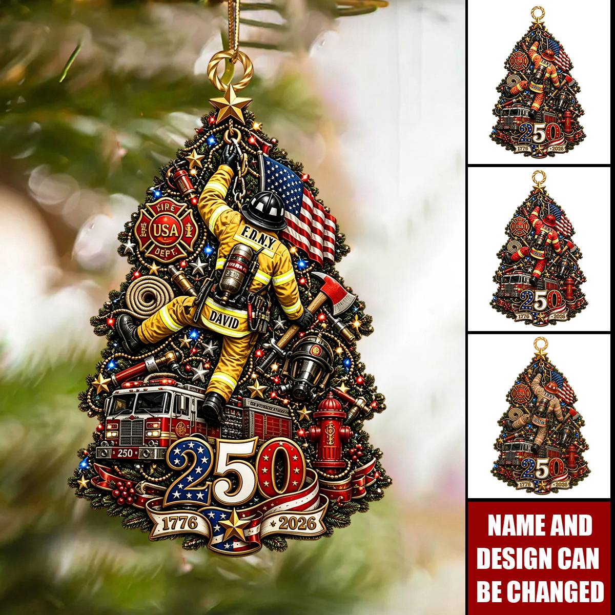 Firefighter 250th Anniversary USA Ornament - Personalized Christmas Gifts